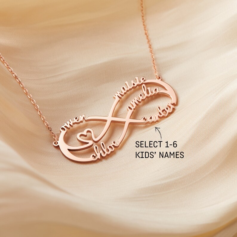 Mother Necklace With Kids Names, Infinity Name Necklace, Mother of 3 Necklace, Infinity Necklace With Names, Mothers Day Jewelry For Mom image 2