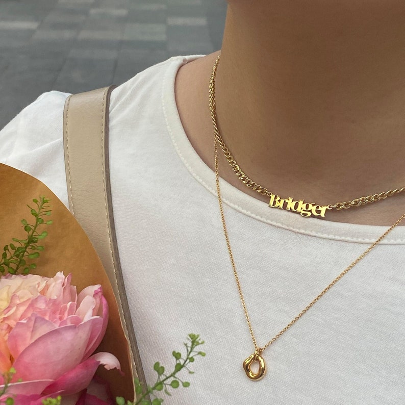 Nameplate Necklace, Personalized Necklace For Her, Gold Name Jewelry, Teenage Birthday Gift, Curb Chain Name Necklace, High School Girl Gift image 4