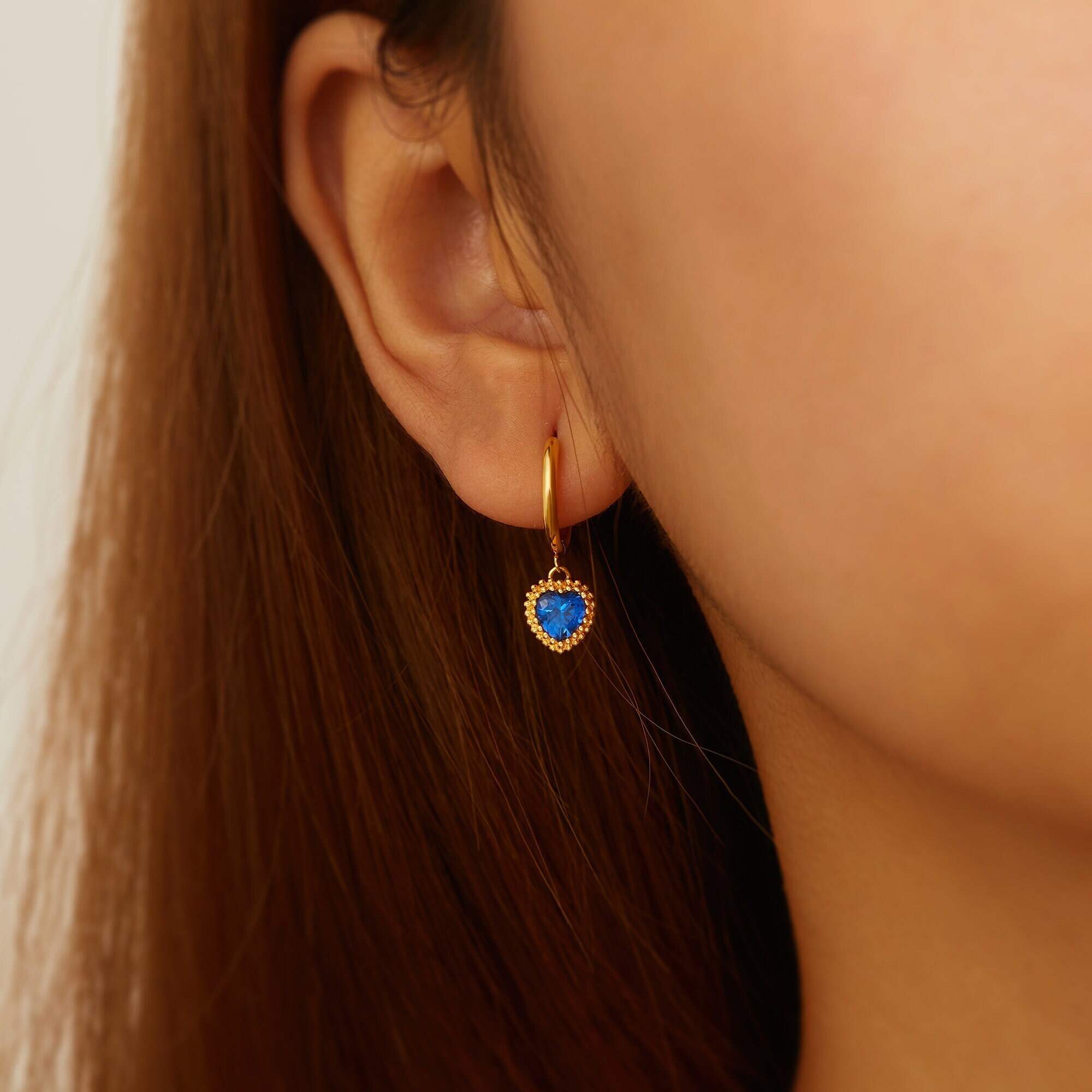 ◆STONEHENgE◆ 14K Heart Earrings SO0363 KIKICHIC | NYC | Stone Heart Hoop Earrings Hypoallergenic in