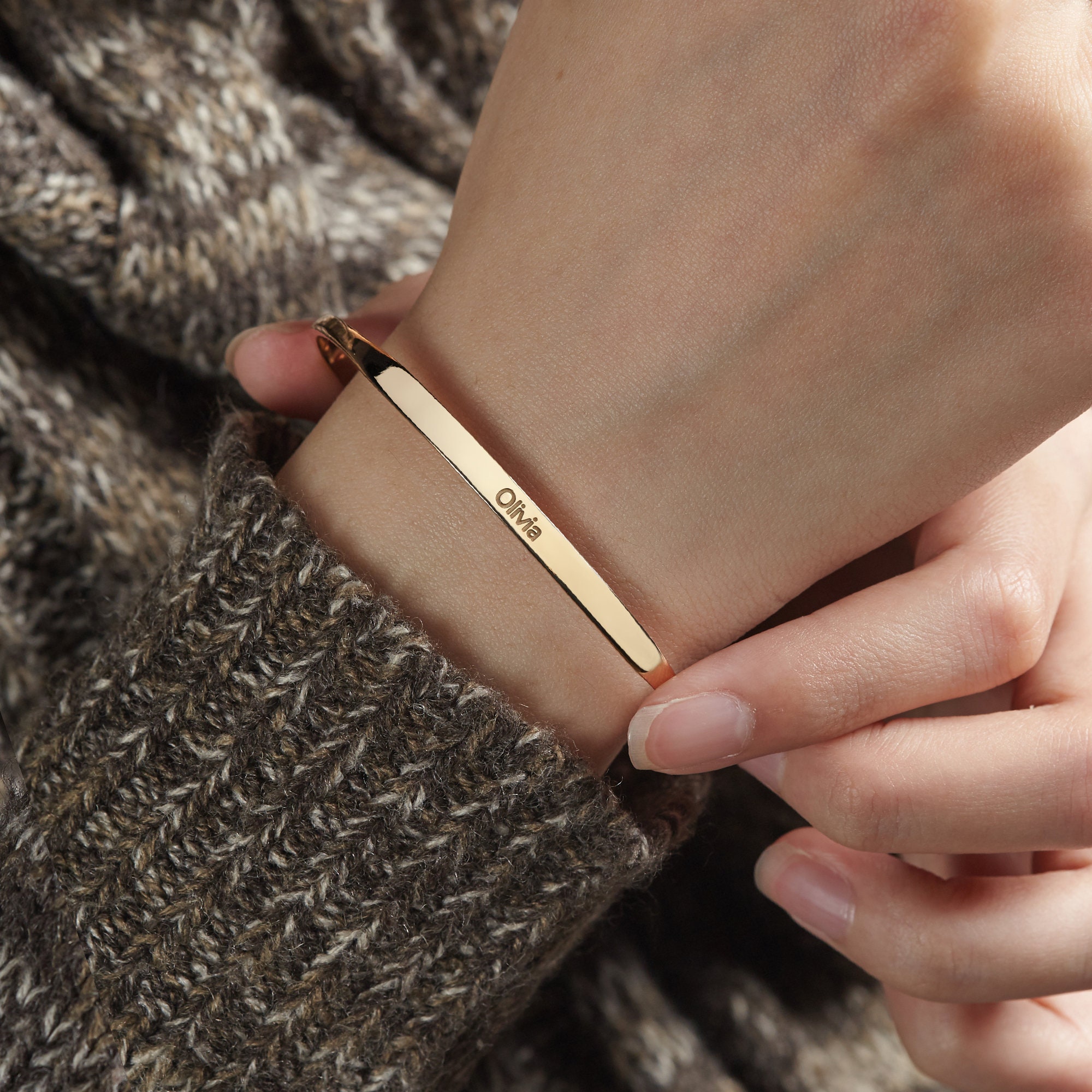 Gold Name Cuff Bracelet Sterling Silver 