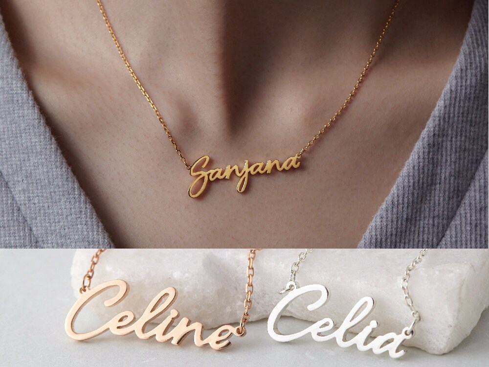 Cursive Name Necklace Script Name Necklace GoldPlated Etsy