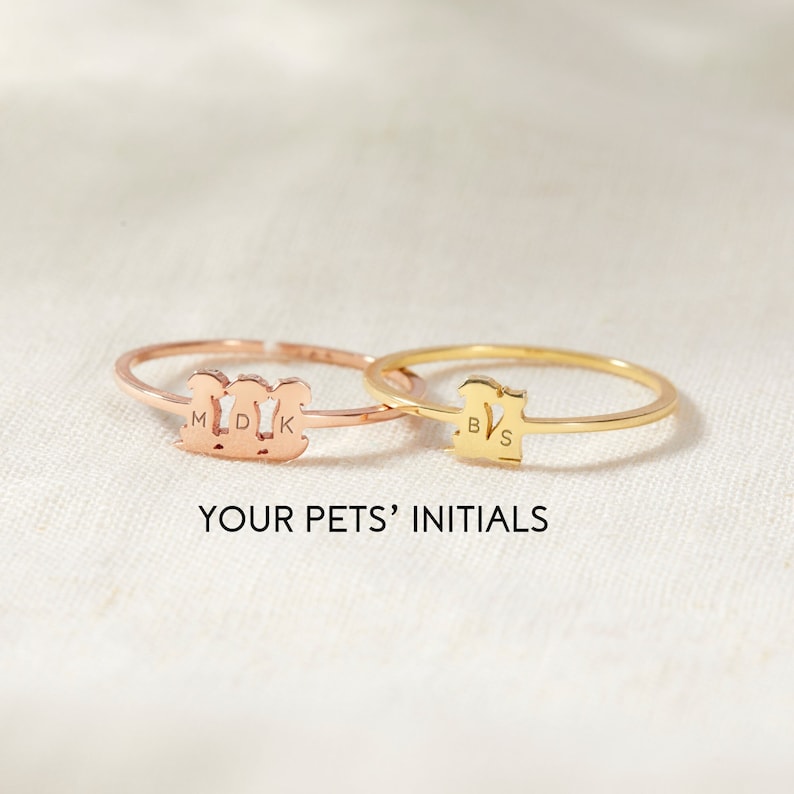 Custom Dog Cat Ring, TINY Pet Lover Ring, Engraved Pets Initials, Family Animal Jewelry, Dog Mom Gifts, Pet Lover Jewelry, Memorial Jewelry 