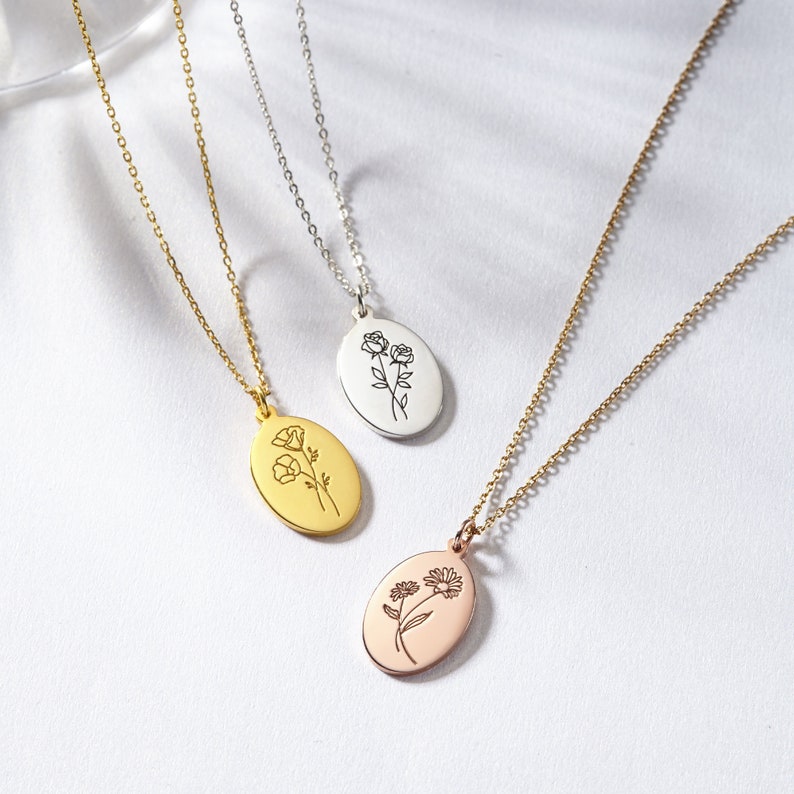 Birth Flower Necklace Birthday Necklace Birthmonth Flower Etsy