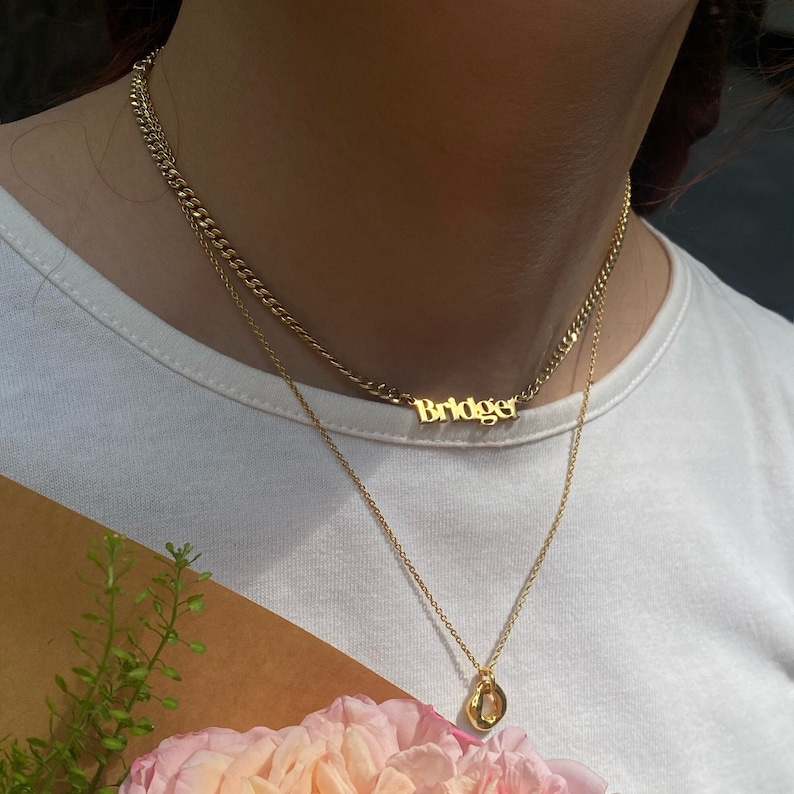 Nameplate Necklace, Personalized Necklace For Her, Gold Name Jewelry, Teenage Birthday Gift, Curb Chain Name Necklace, High School Girl Gift image 1
