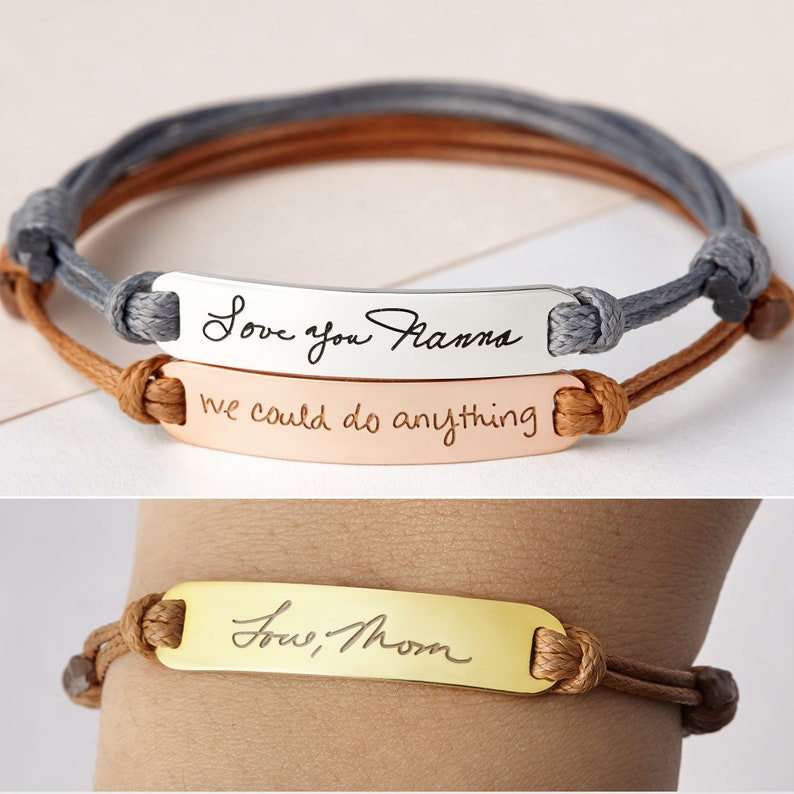 Leather Handwritten Bracelet Memorial Mothers Day Gift Etsy