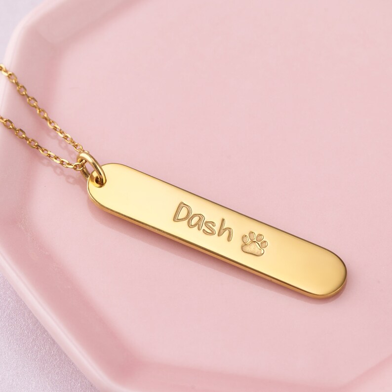 Pet Name Necklace Personalized Dog Necklace Paw Print Etsy