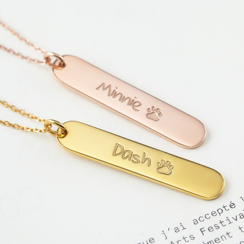 Pet Name Necklace Personalized Dog Necklace Paw Print Etsy