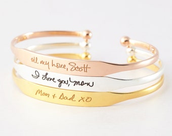 Engraved Handwriting Bracelets, Gold Signature Bracelet,  Mom Gifts, Memorial Gift, Handwritten Cuff Bracelet, Handwritten Jewelry