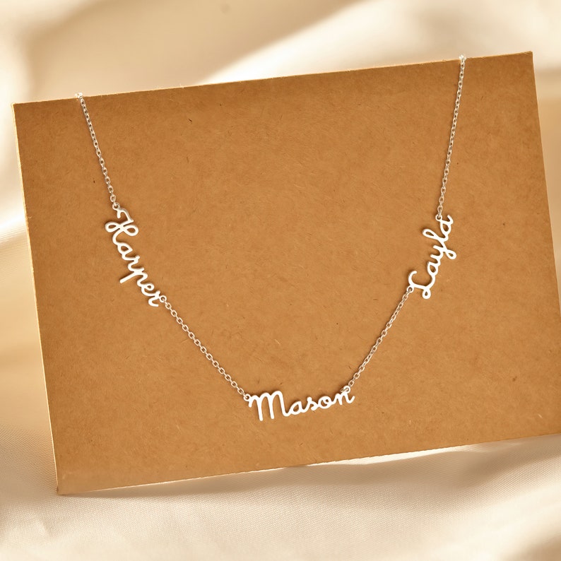 Three Name Necklace, Multiple Name Necklace, Mother Day Gift for Mom, 3 Name Jewelry, Children Name, Family Necklace for Mom, Name Necklace image 8