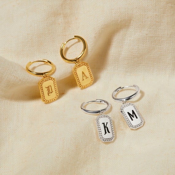 Initial earrings dangle discount