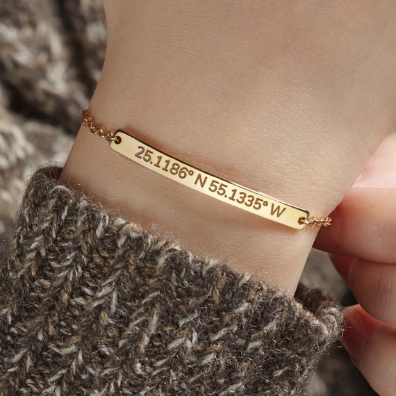 Leather Personalised Coordinates Bracelet, Personalized Latitude Longitude  Bracelet in 12 colors