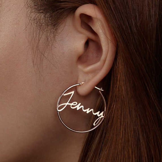 Personalized Name Hoop Earrings for Women Teen Girls 18K Real Gold Stainless Steel Eardrop Dangler Unique Birthday Jewelry Gifts for Her