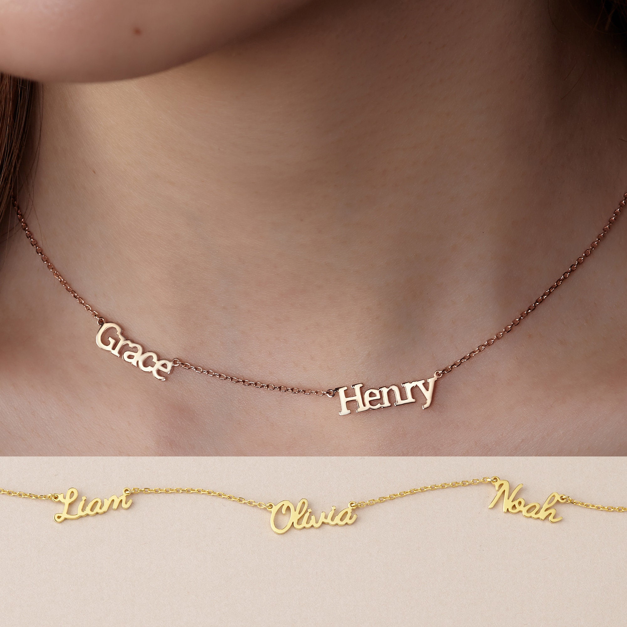 Mom Necklace 3 Kids • 3 Name Necklace 