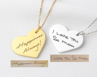 Handschrift ketting goud • Gegraveerde moedercadeaus • Moederdag sieraden • Handtekeningen ketting • Verjaardagscadeaus voor moeder • Handgeschreven sieraden