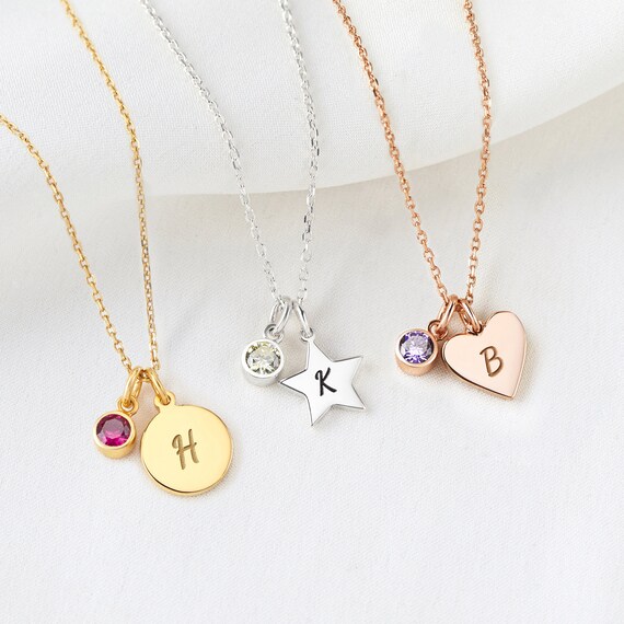 Initial Necklace Birthstone Gift For 