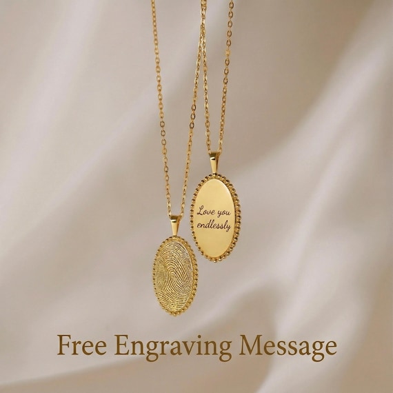 Engraved Fingerprint Necklace, Mothers Day Gifts For Mom, Loss Of Mom Necklace, Custom Thumbprint Necklace, Fingerprint Jewelry For Women
