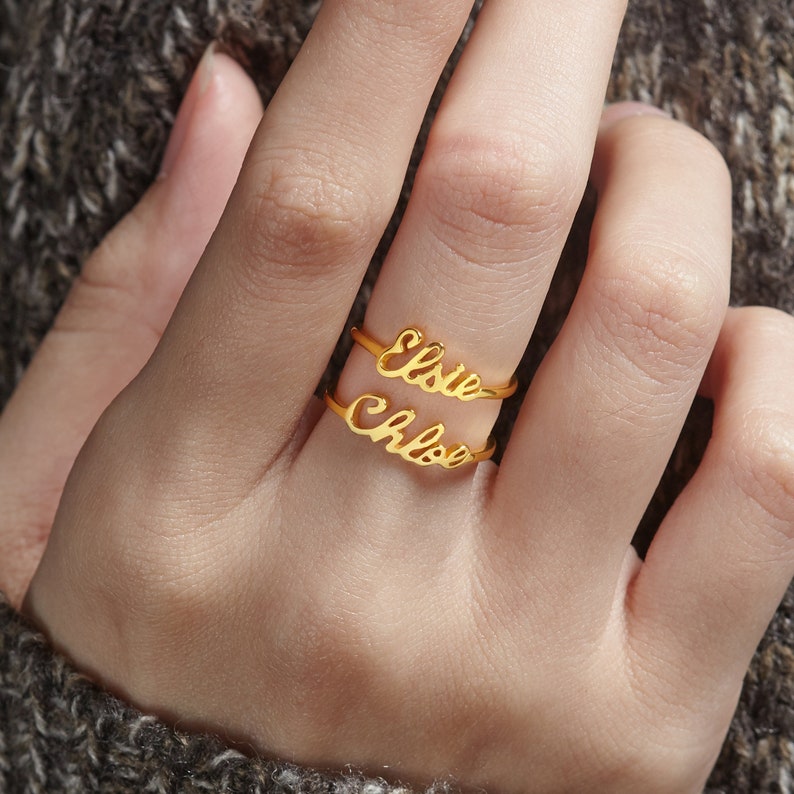 Personalized Name Ring Stackable Mothers Ring Personalized Etsy