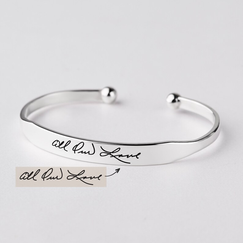 Engraved Handwriting Bracelets, Gold Signature Bracelet, Mothers Day Gift, Memorial Gift, Handwritten Cuff Bracelet, Handwritten Jewelry image 8