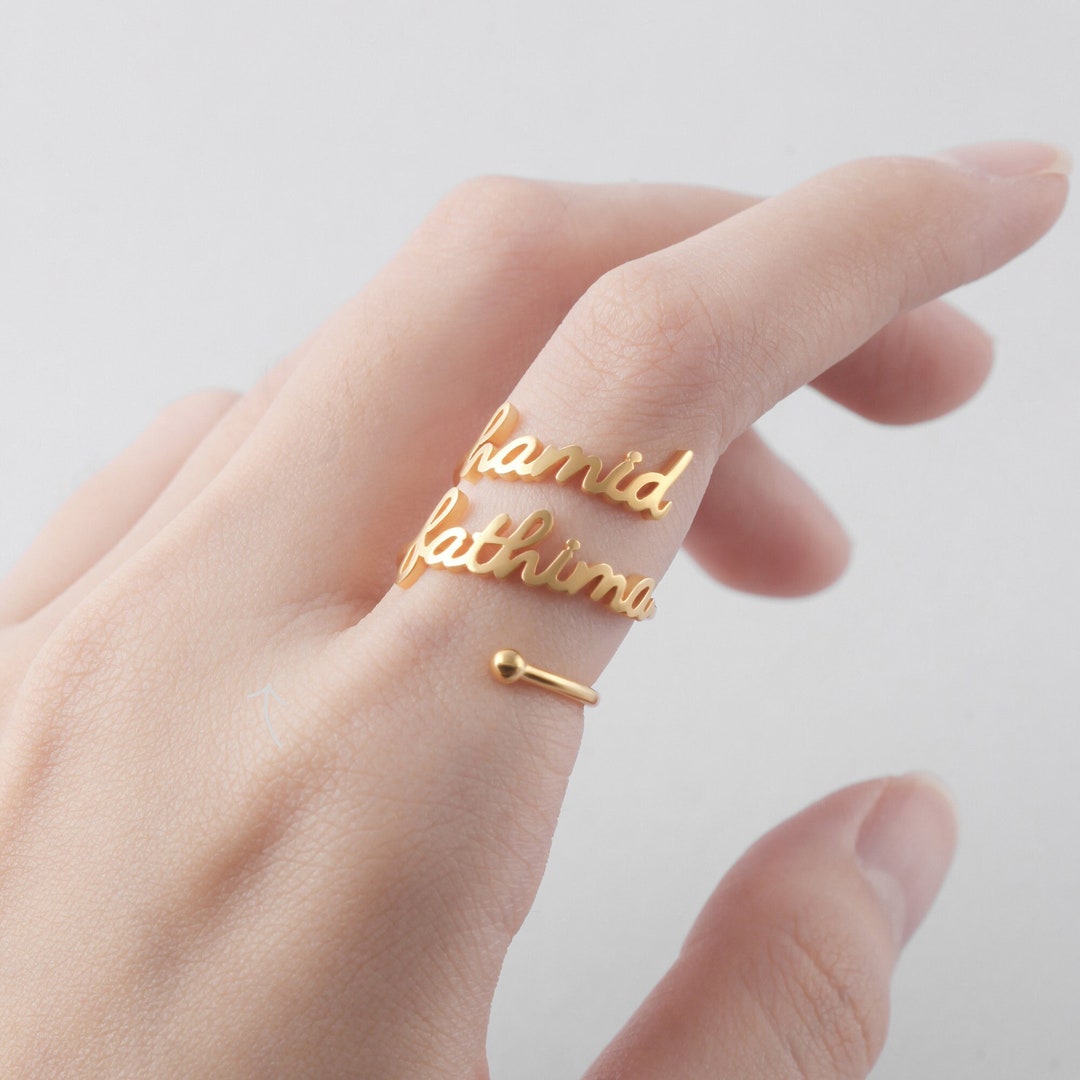 Double Name Ring, Kids Name Ring, Mothers Day Ring, Dainty Ring, Mom R –  Fastdeliverytees.com