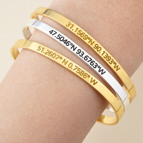 Gold GPS Coordinates Bracelet Personalized Latitude Longitude