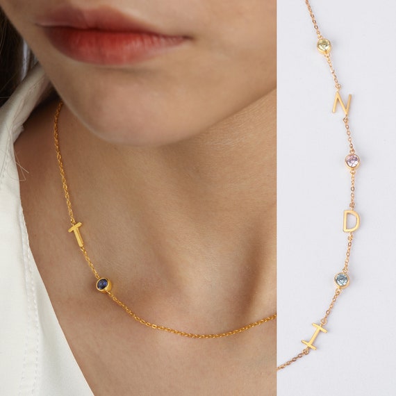 Sideways Letter Necklace Mom Birthstone 