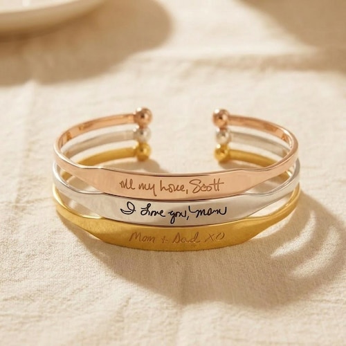 Bracelet manchette écriture manuscrite, Bracelet écriture manuscrite, Bracelet signature, Cadeau commémoratif, Cadeau souvenir personnalisé, Bijoux manuscrits