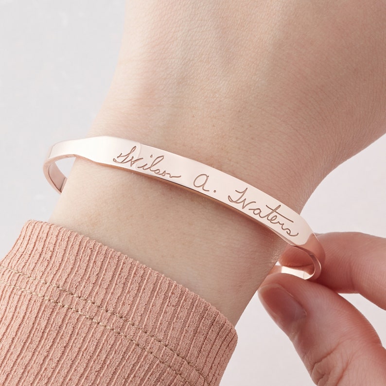 Engraved Handwriting Bracelets, Gold Signature Bracelet, Mothers Day Gift, Memorial Gift, Handwritten Cuff Bracelet, Handwritten Jewelry image 10