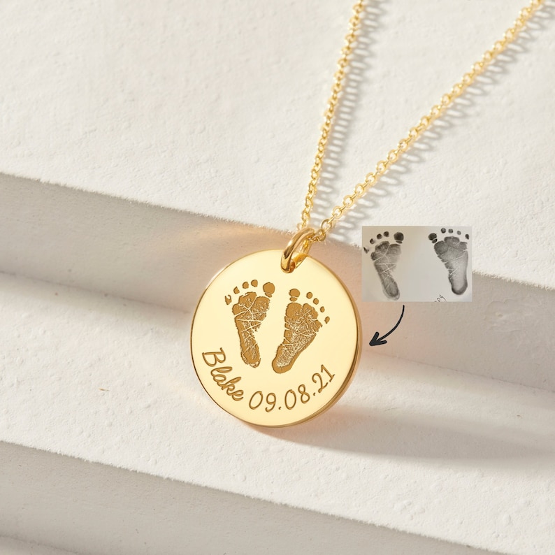 Mom Necklace With Feet, Baby Footprint Necklace, Foot Print Necklace, New Mom Gift, Foot Print Jewelry, Mothers Day Gift image 5