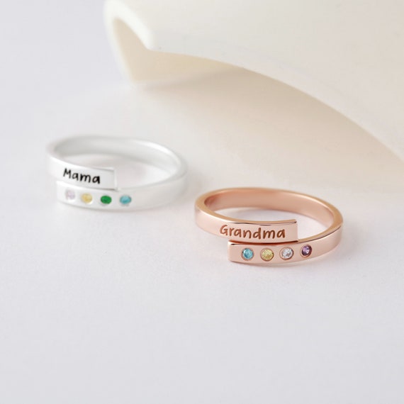 Mom Ring Birthstone Grandma Ring Birthstone Wrap Ring Kids
