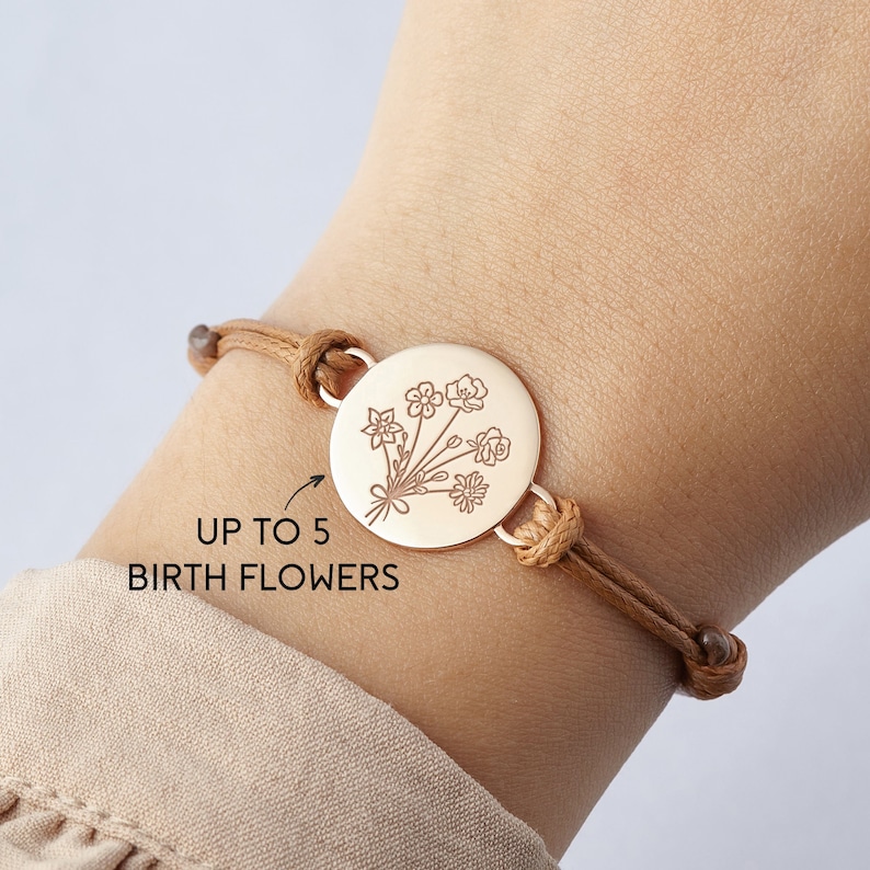 Combined Birth Month Flower Bouquet Bracelet, Birth Flower Bracelet Gifts, Birth Flower Jewelry, Personalized Gift For Mom, Family Bracelet 