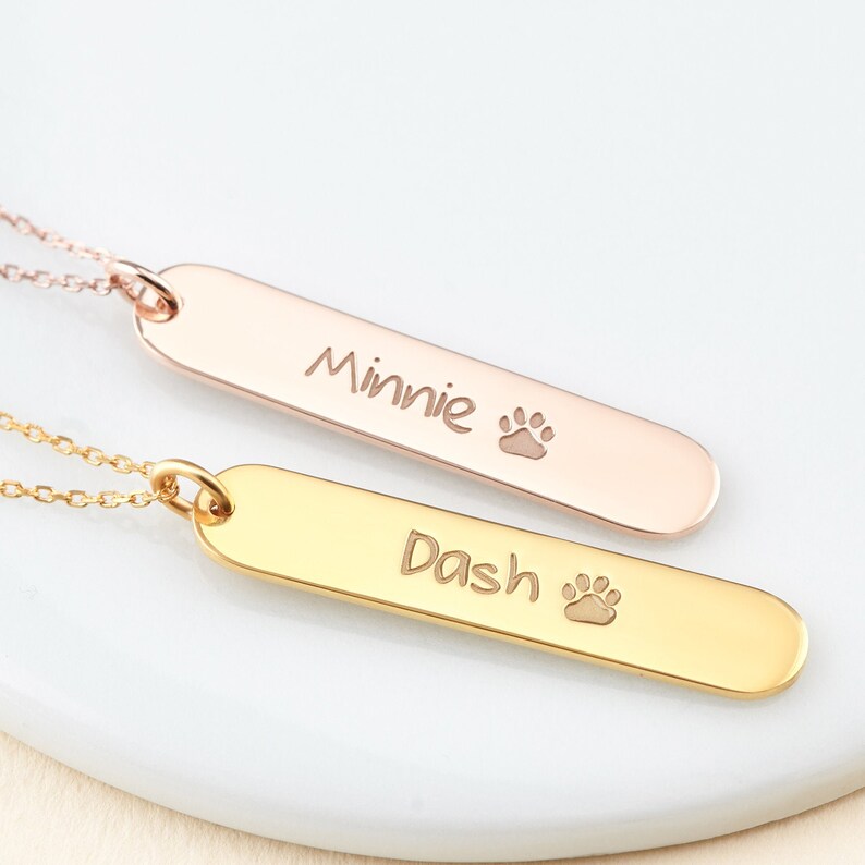 Pet Name Necklace Personalized Dog Necklace Paw Print Etsy