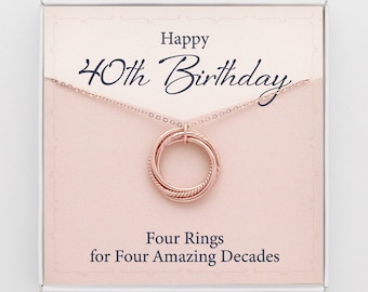 40th Birthday Gift For Women, 40th Birthday Gift For Her, Happy 40th Birthday, 4 Rings Necklace, Birthday Jewelry, 4 Rings for 4 Decades