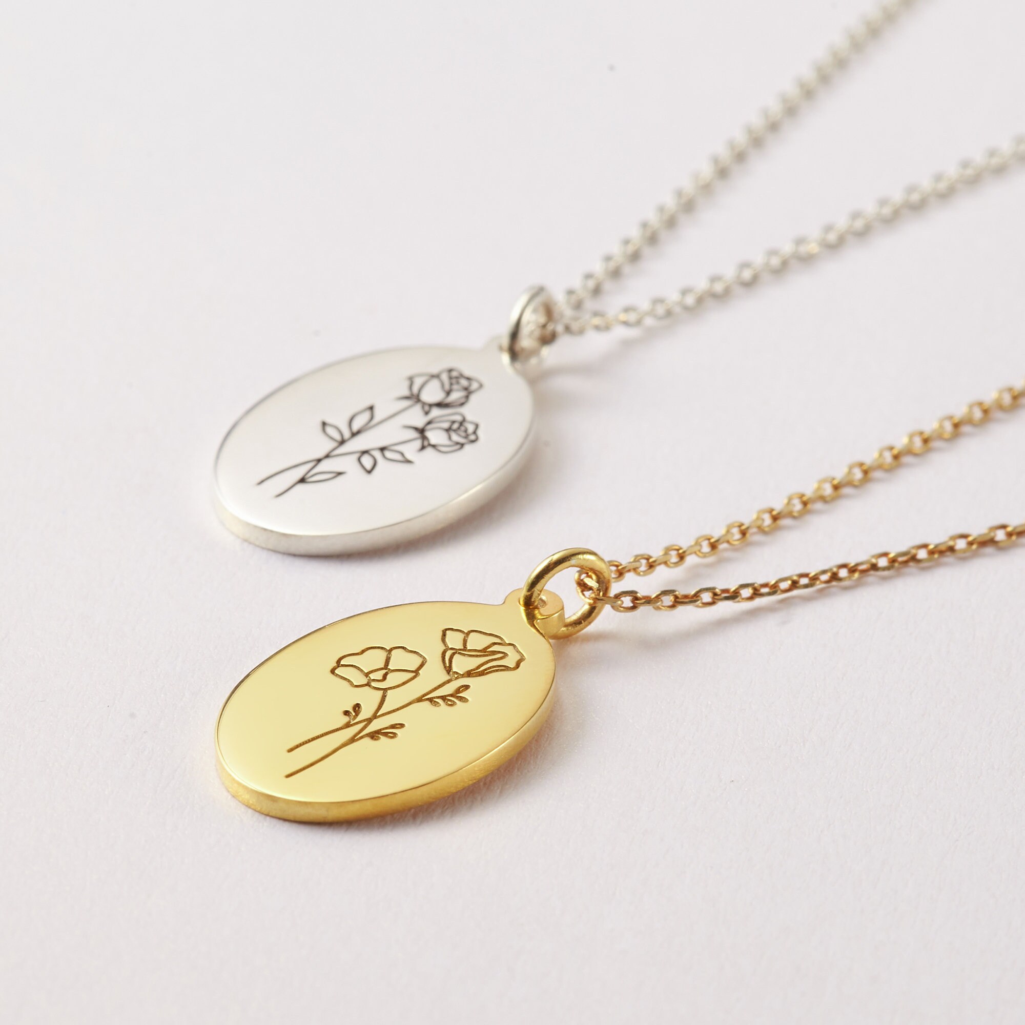 Birth Flower Necklace Birthday Necklace Birthmonth Flower Etsy