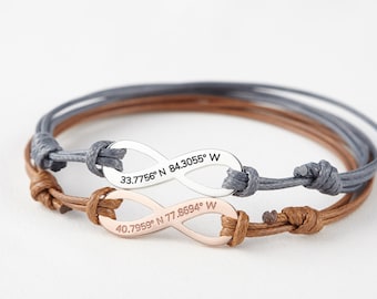 Coordinate Bracelet Leather, GPS Coordinates Bracelet, Latitude Longitude Jewelry, Christmas Gift For Her, Coordinate Gift, Graduation Gift