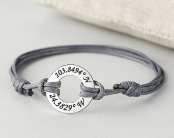 GPS Bracelet • Leather Coordinates Bracelet • Leather Bracelet Personalized • Long Distance Friendship • Gift For Her