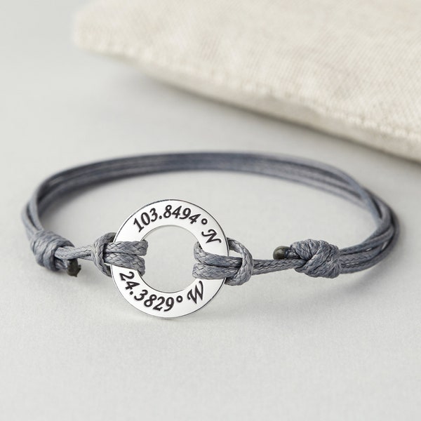 GPS Bracelet • Leather Coordinates Bracelet • Leather Bracelet Personalized • Long Distance Friendship • Gift For Her