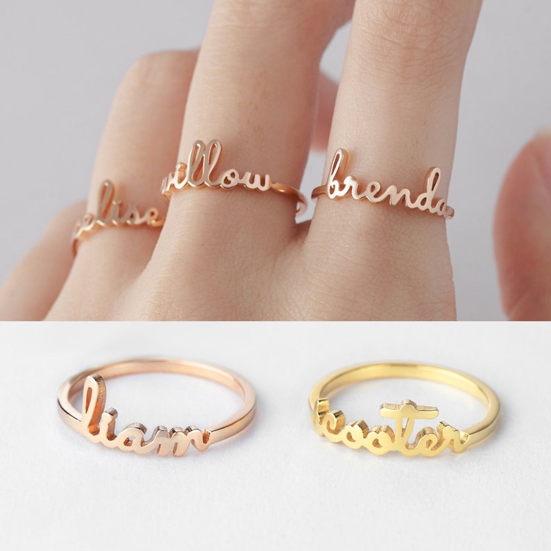 Stackable Name Rings, Personalized Rings, Name Jewelry, Name Ring, Stacking Rings, Ring With Name, Custom Ring, Christmas Gift For Mom 