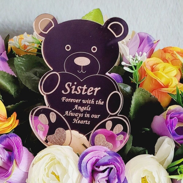 Personalised Teddy Bear Grave Memorial Plaque - Personalized Tribute for Loved Ones