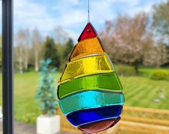 Rainbow Droplet Suncatcher Fused Glass, Gift or for the Home