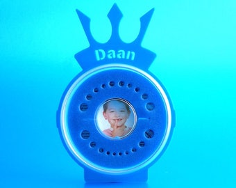 Baby Tooth Box including Personalized Name Crown >>Firsty Round<< (Blue/Blue, Boy)
