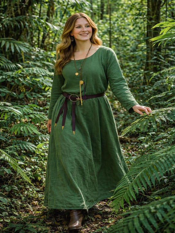 renaissance linen dress Renaissance Fitted linen dress with asymmetric hem German Rose