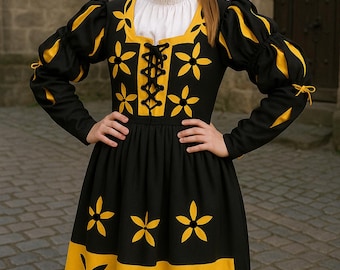 Traje de Landsknecht: Vestido de lã renascentista com camisa de linho