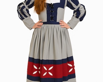 Vestido renascentista lansquenet: camisola de linho, sobrecasaca de algodão