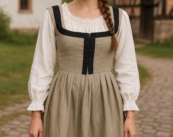 Vestido renascentista lansquenet: vestido de lã, camisola e mangas anexadas