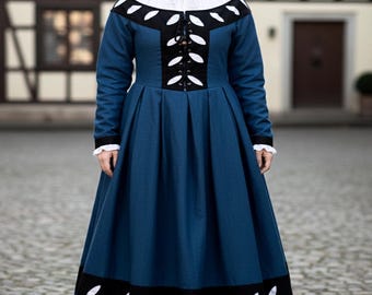 Vestido Landsknecht: Vestido de lã renascentista com camisola de linho