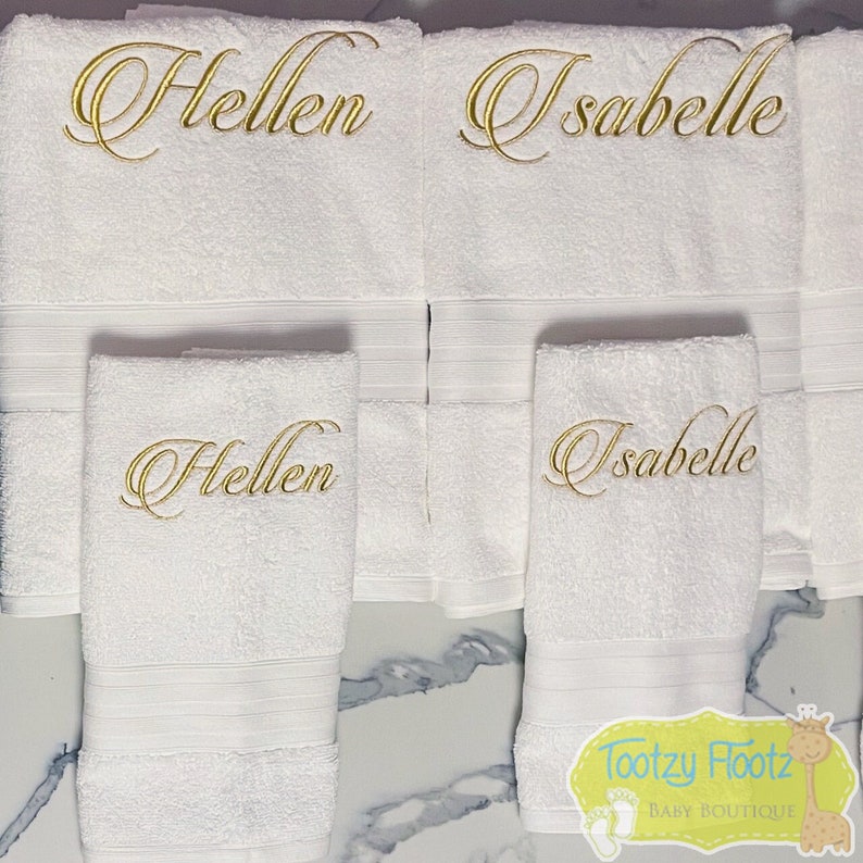 Embroidered Bath Towel, Wedding Gift, New Baby Gift, Christening Towel, Personalised Towels, His and Hers Towels, Embroidery Towels image 1