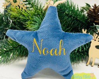 Personalised Velvet Christmas Star Ornament, Velvet Star for Christmas Tree, Baby First Christmas Ornament, Personalised Baubles