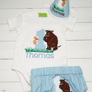 Gruffy Theme First Birthday Onesie, First Birthday, 1st Birthday Outfit, Brown Bear Birthday Outfit, Personalised First Birthday Gruffi image 2