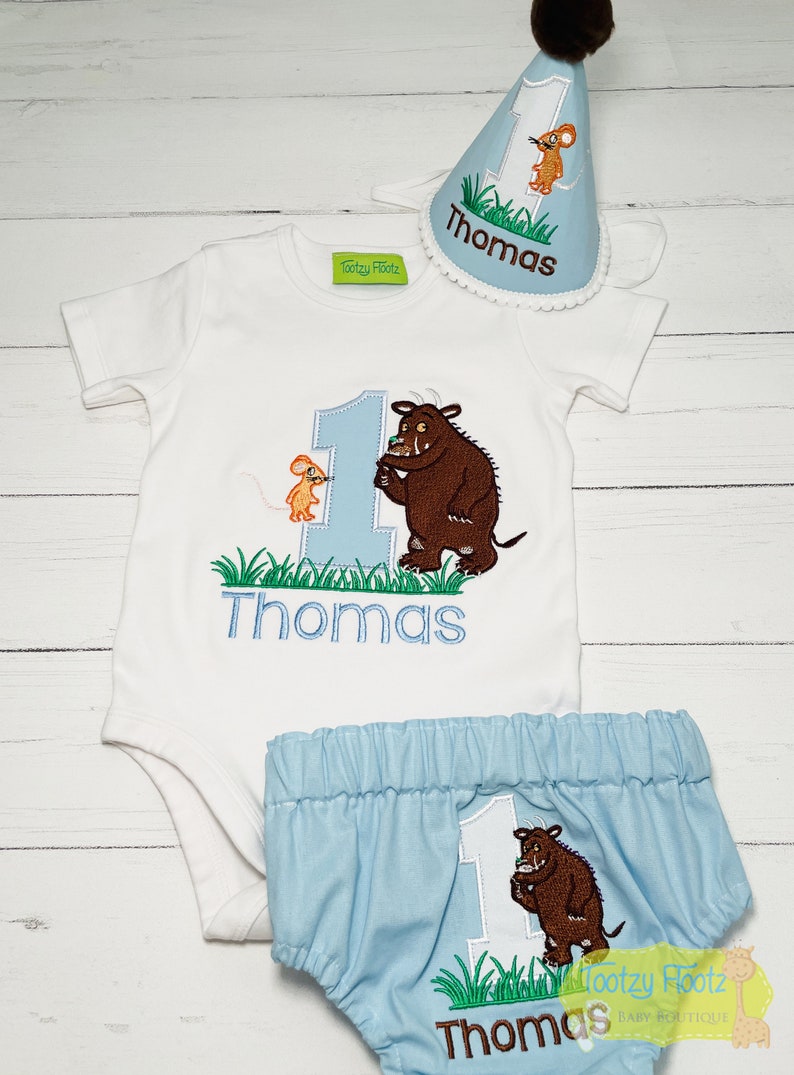 Gruffy Theme First Birthday Onesie, First Birthday, 1st Birthday Outfit, Brown Bear Birthday Outfit, Personalised First Birthday Gruffi image 2