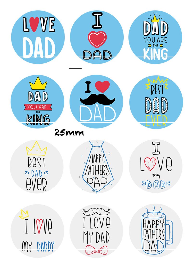 CT231 I love my dad 12 Images/Dessins/collages/Scrapbooking digitales pour cabochon 30/25/20/18/16/15/14/12/10/8 mm Rond/Carré/Ovale image 1